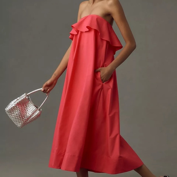 NWT Anthropologie Pink A-Line Flounce Midi Dress XS - Picture 4 of 10